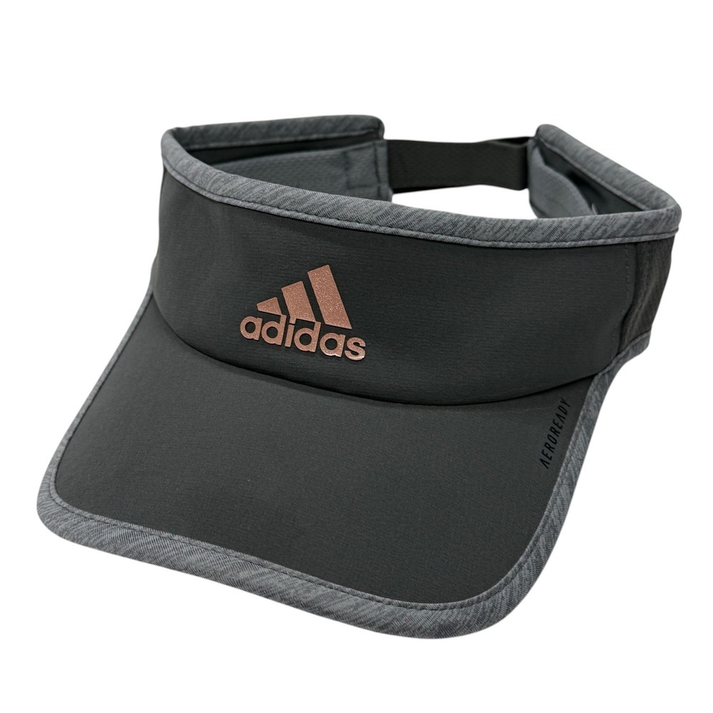 Adidas Aeroready Womens Visor Charcoal Grey Pink Logo Adjustable Golf Tennis